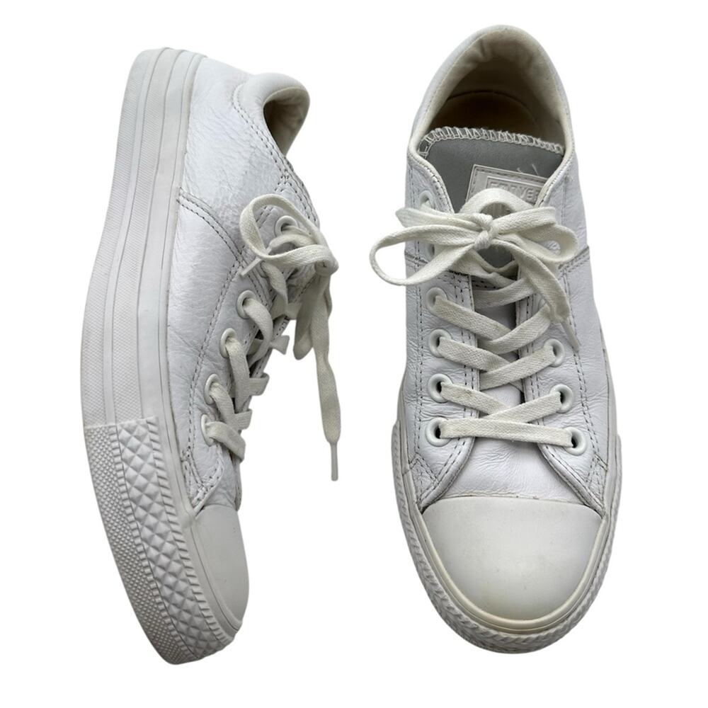 Converse Chuck Taylor Triple White Mono Faux Leather Low Top Sneakers Women's 7